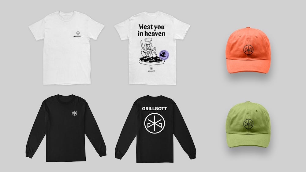 Corporate Design für GrillGott vom Studio Arndt Benedikt: Merchandise-Produkte: T-Shirts, Sweatshirts und Capes