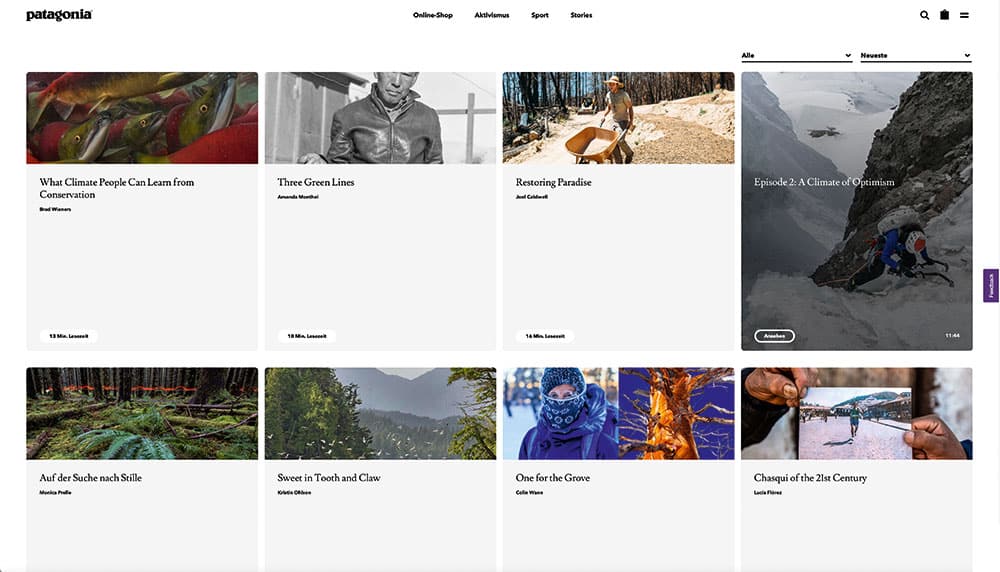 Brand Storytelling: Website von Patagonia