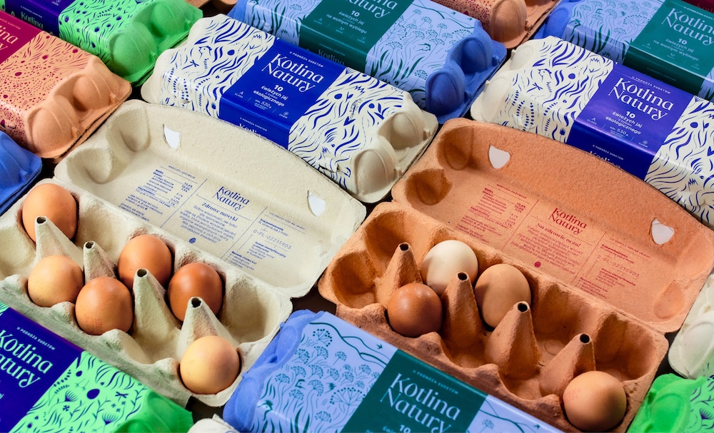 Visual Identity für den Hühnerhof Kotlina Natury: Verschiedene Packaging Designs für Eier-Kartons