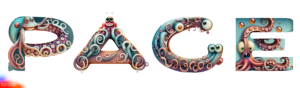 Firefly Text Effekte Buchstaben PAGE mit Cartoon Oktopuss-Textur