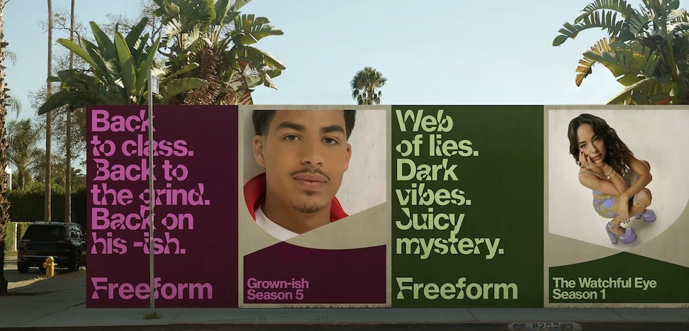 Rebrandings von Collins für Freeform: Billboards am Straßenrand
