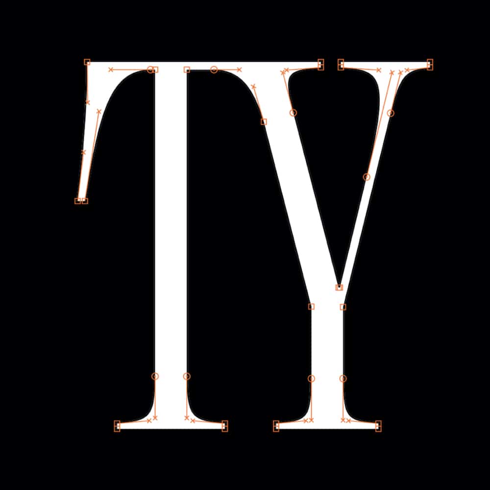 Serifenfont Kreatur: Konstruktion von T und Y