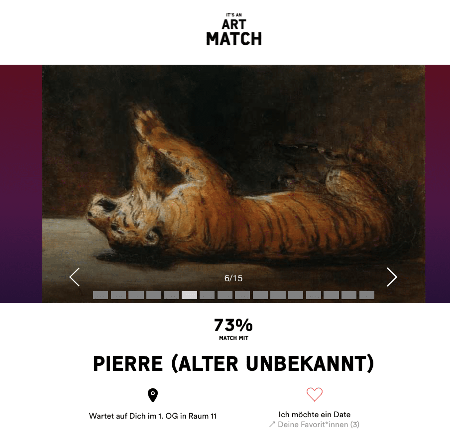 Ein Sreencshot aus der Art Matching App mit dem Gemälde eines tigers