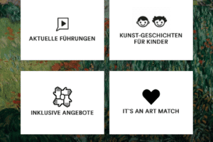 Ein Menü der Artsurfer App mit fünf Auswahlmöglichkeiten und icons