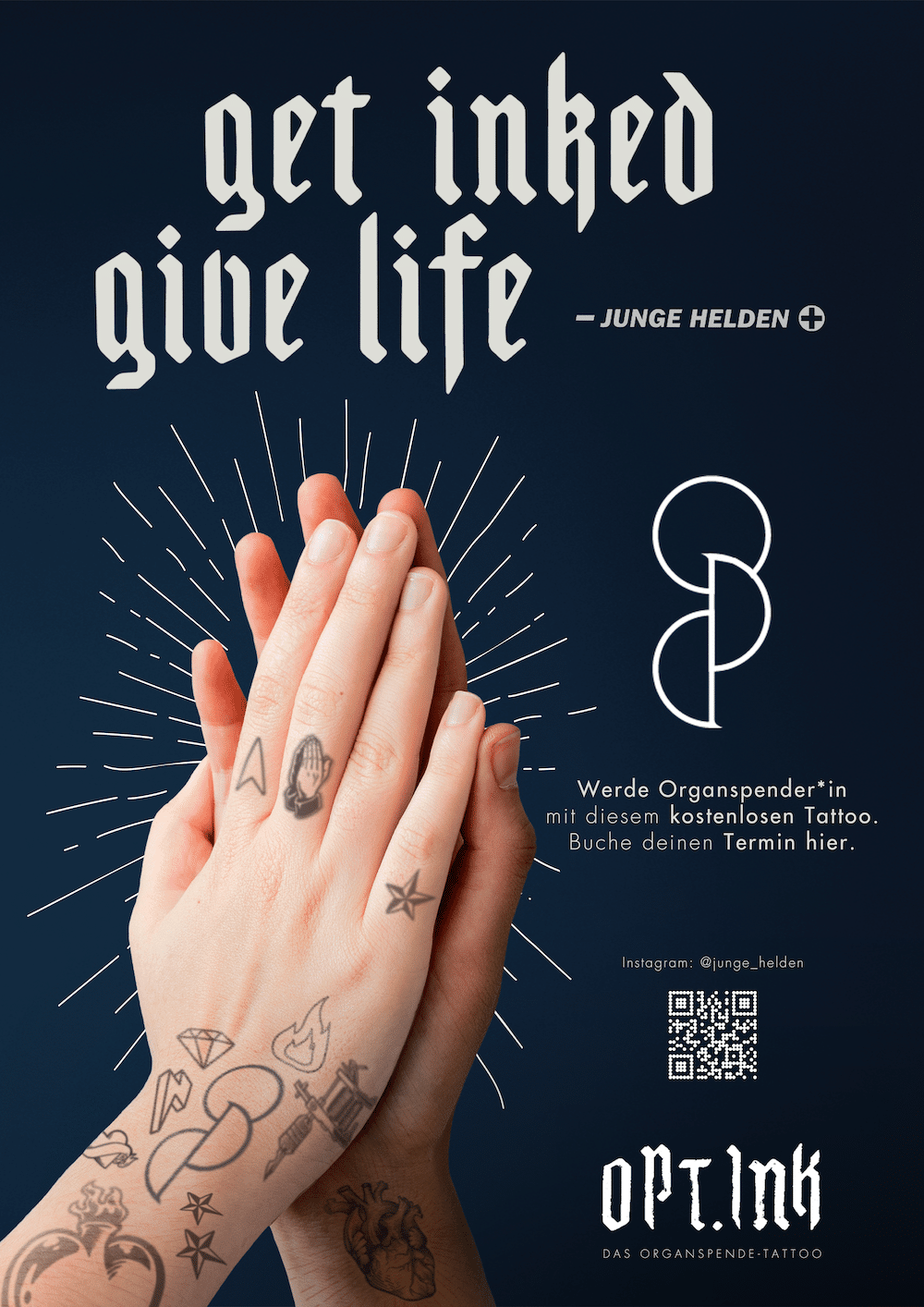 Plakat für #optink, das kostenfreie Tattoo, das den Organspendeausweis ersetzt