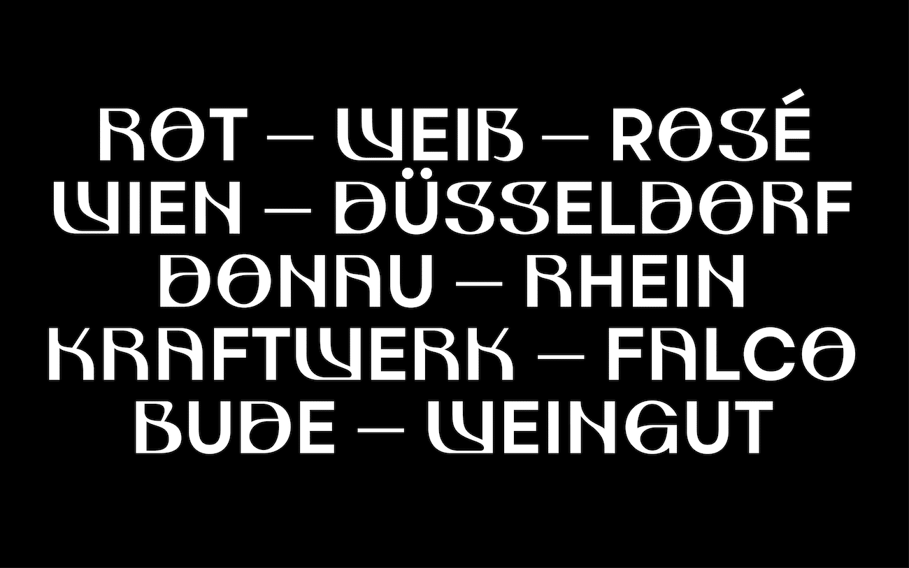 Typografie-Beispiele und Identity-Word-Cloud von Pipos Weinbude, Schrift by Morphoria