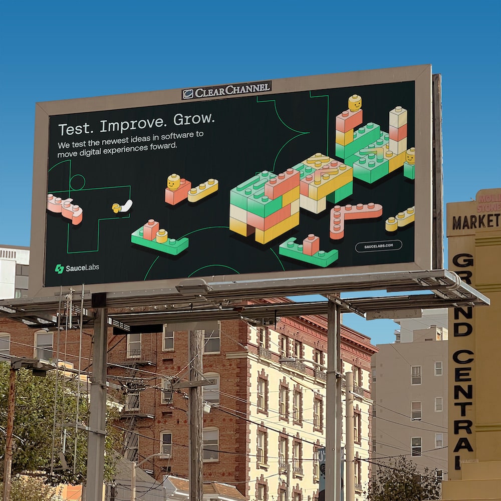 Billboard von SauceLabs mit Legosteinen und in neuem Design