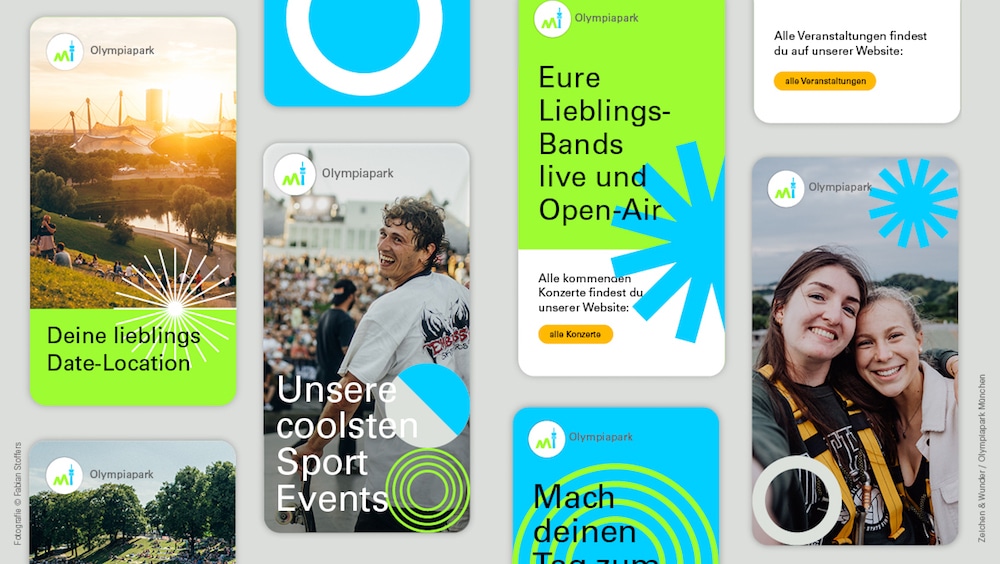 Neues Erscheinungsbild für den Olympiapark München von Zeichen & Wunder: Verschiedene mobile Ansichten der Website