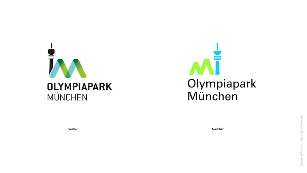 Neues Erscheinungsbild für den Olympiapark München von Zeichen & Wunder: Altes und neues Logo nebeneinander