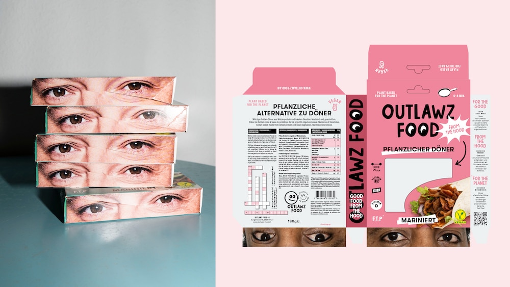 Das neue Packaging Design von Outlawz das Augen macht: Auf der Unterseite der Verpackung ist jeweils ein Foto menschlicher Augen zu sehen. Die restliche Verpackung ist in kräftigen färben und mit spielerischer Typografie gestaltet