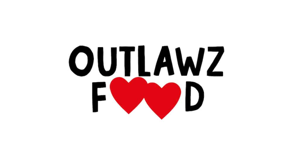 Outlawz Redesign: Schriftzug mit zwei Herzen anstelle der zwei Augen-Os im Wort "Food"