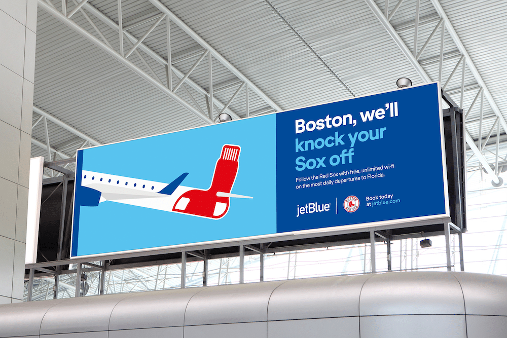 Boston, we'll knock your Sox off: Billboard von Jet Blue mit einer Illustration von Pâté 