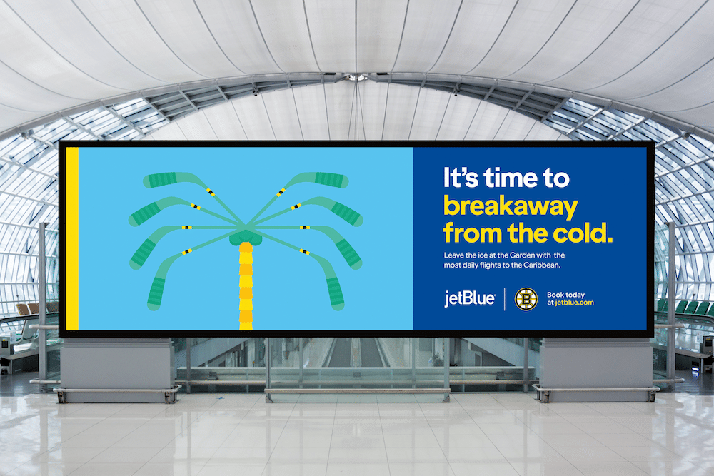 IT's time to breakaway from the cold: Digitales Billboard von Jet Blue mit einer Illustration von Pâté 