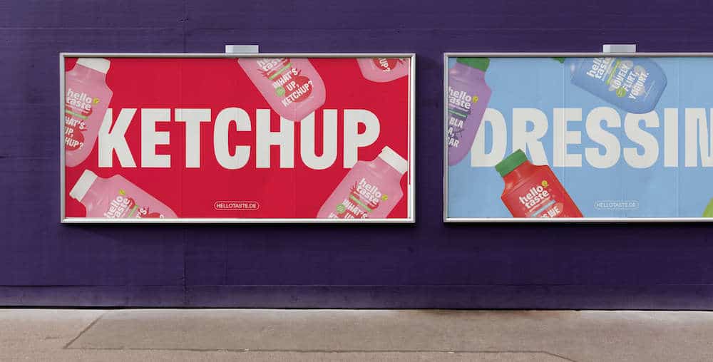 Branding von hellotaste: Riesige Billboards mit Werbung für Ketchup und Dressing