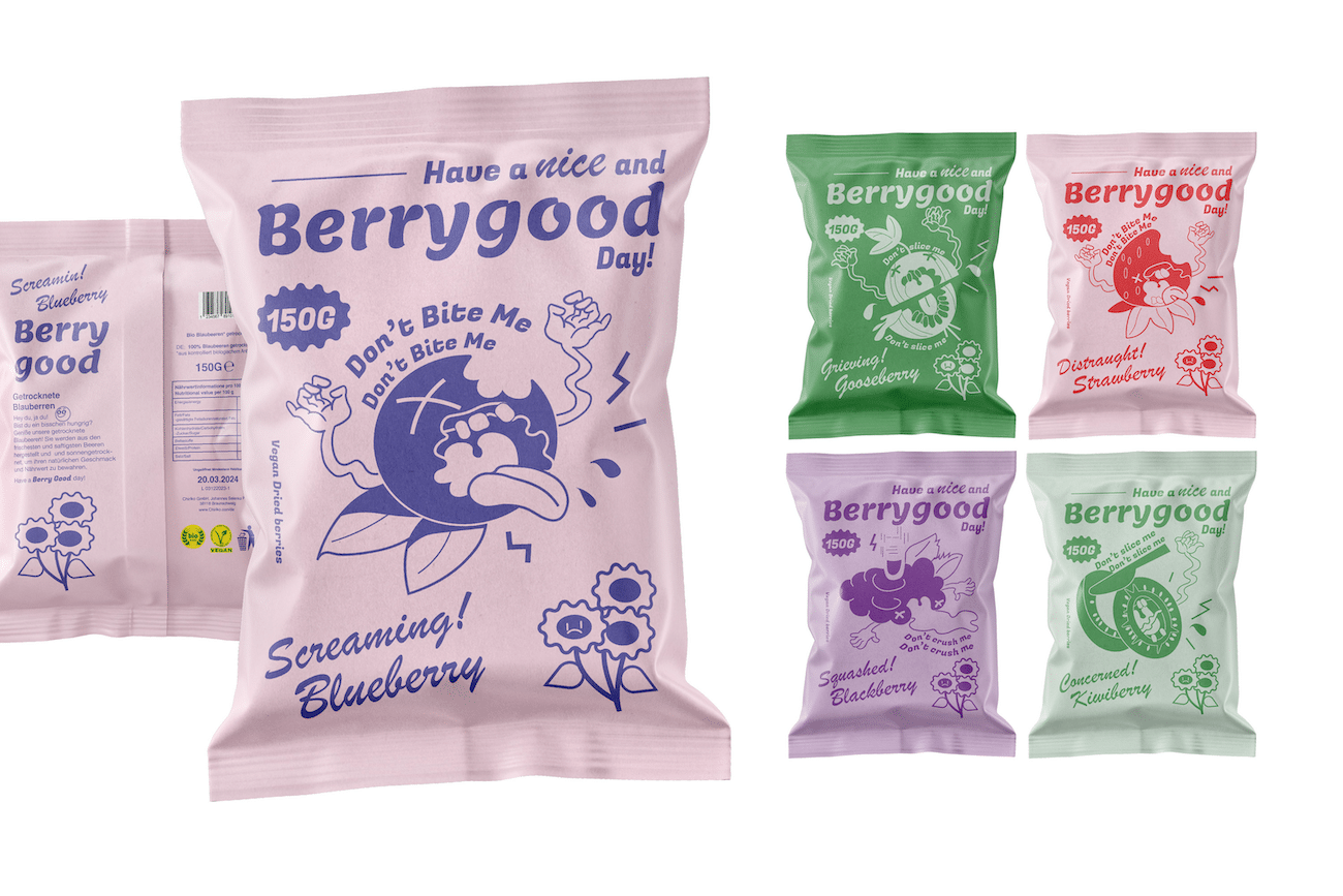 Packaging-Design für imaginäre Chipsmarke Berrygood