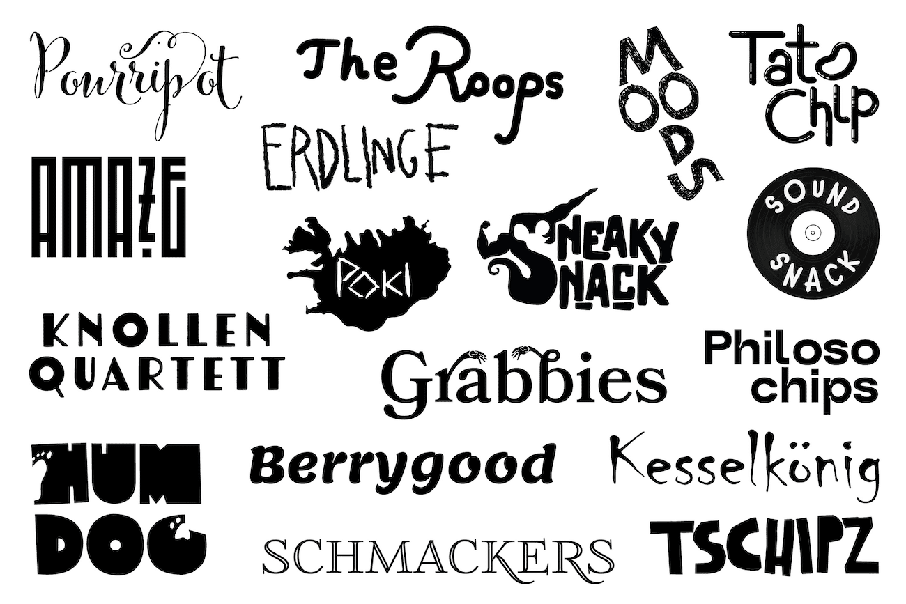 Logodesigns aus dem Kurs »Tüte Chips – Konzept, Marke und Verpackung« (HBK/WS22/23)