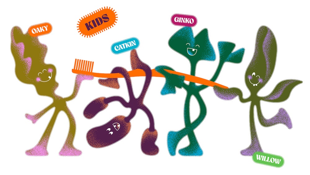 Redesign für die Zahnbürste "Biobrush" von  EIGA Strategic Brand Design. Illustrationen für die Kinderzahnbürste.