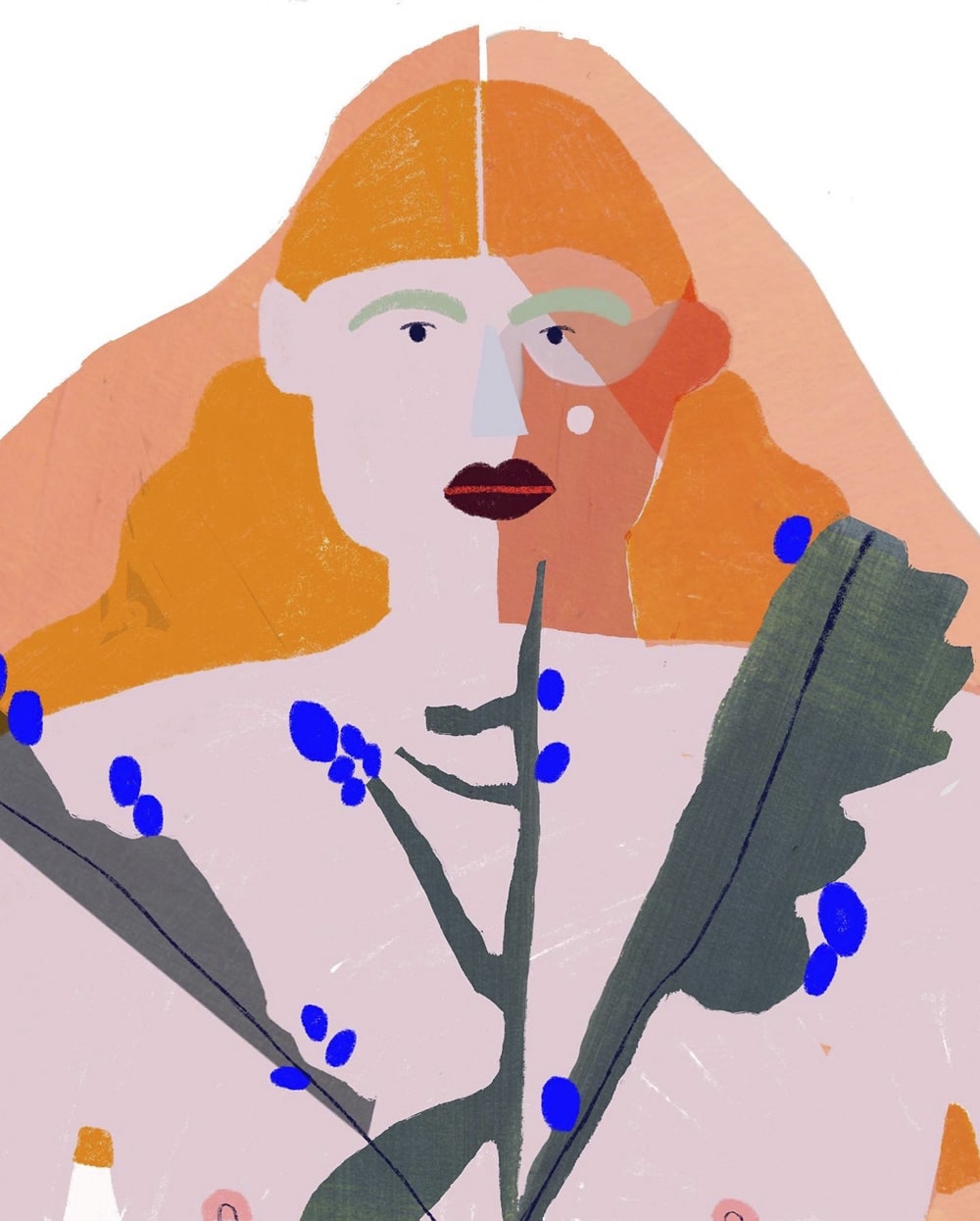 Illustration eines Frauenporträts mit Blume von Eva Klemann-Kochhan