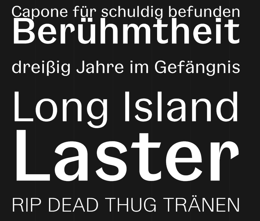 Freefont Gangster: Textbeispiel mit unterschiedlichen Schnitten 