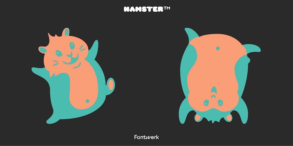 Variable Color Font "Hamster": Icons von zwei Hamstern. Einer springt gut gelaunt umher, der andere macht einen Handstand
