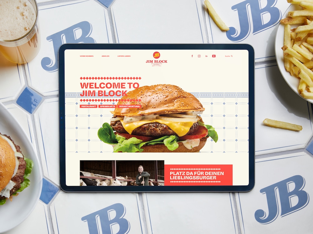 Studio Oeding's Redesign von Jim Block. Blick auf die Website mit Burger