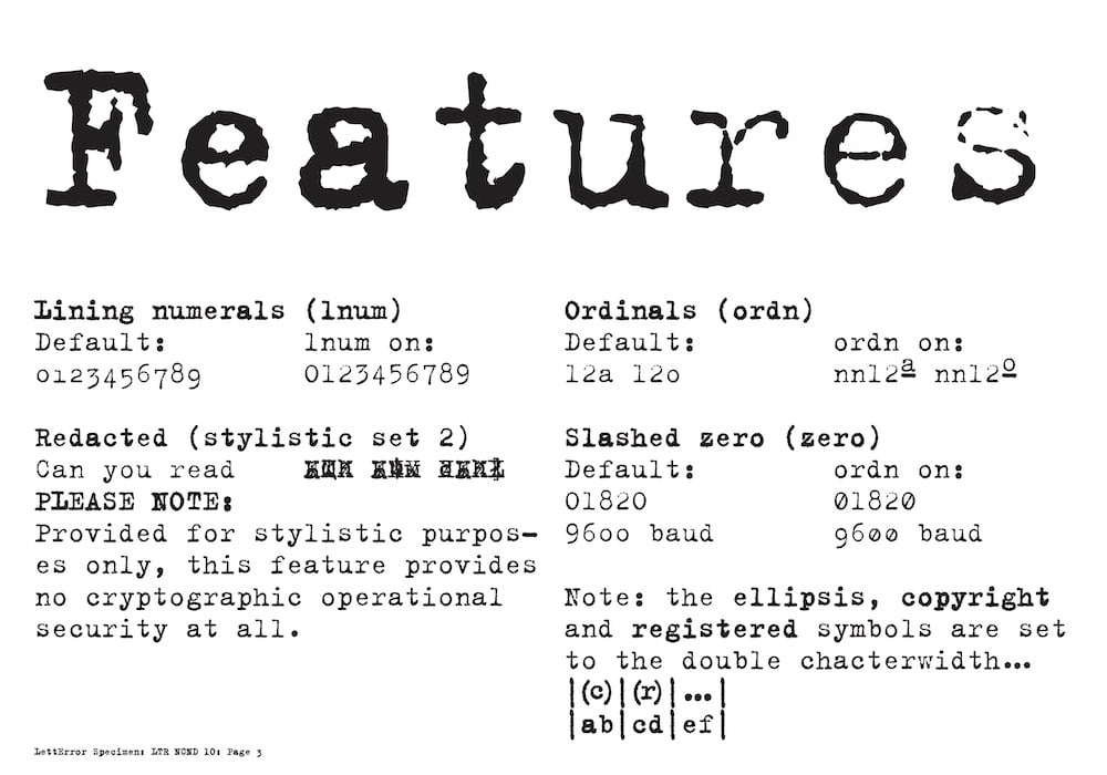 Variable Font  FF Trixie von Erik van Blokland. Anwendungsbeispiel Features