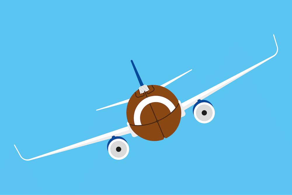 Illustration von Pâté für Jet Blue: Ein Rugbyball bildet den Körper eines Flugzeugs
