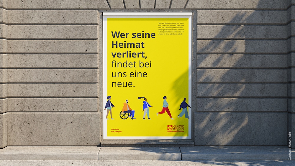 Redesign von Zeichen & Wunder für den Arbeitersamariterbund: Plakat Wer seine Heimat verliert