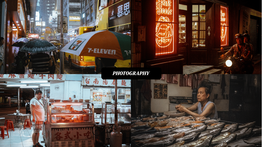 Collage vier Fotografien mit Motiven aus Asien