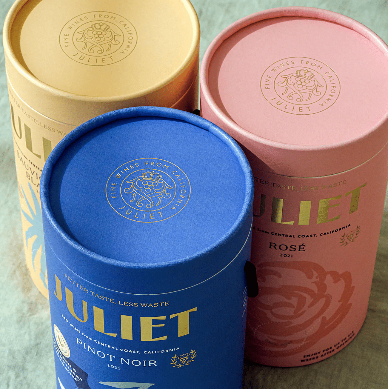 Juliet Wine Packaging Design, drei Sorten, drei illustrierte Weinboxen