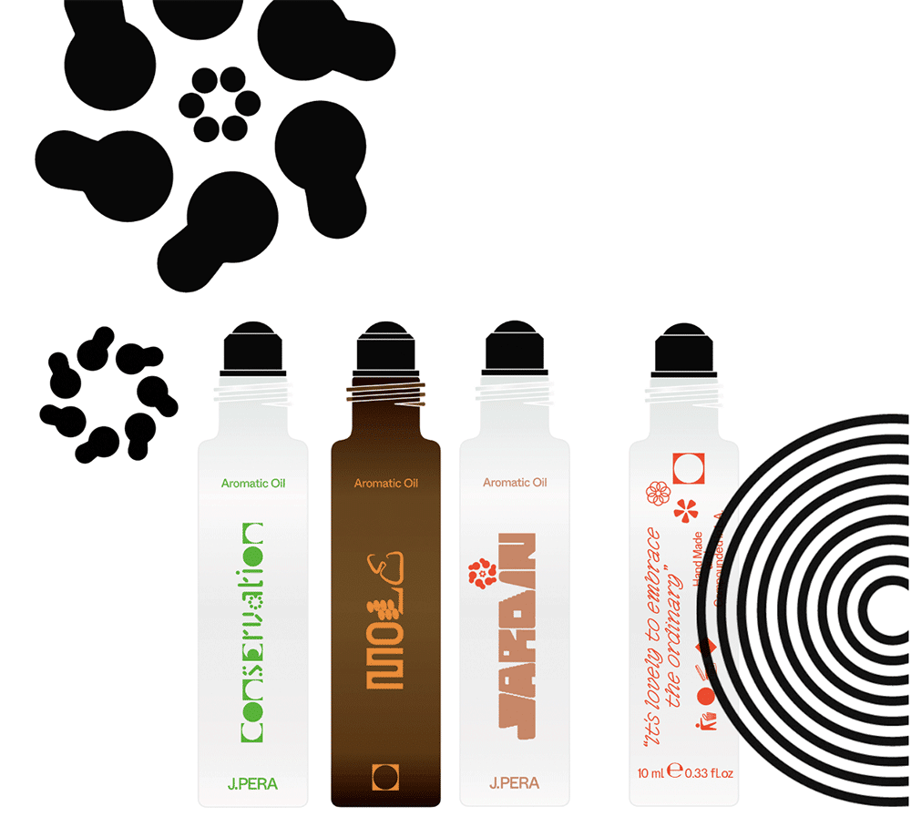 Verpackungen von J.Pera mit verspielter und variantenreicher Typografie und verschiedenen Icons