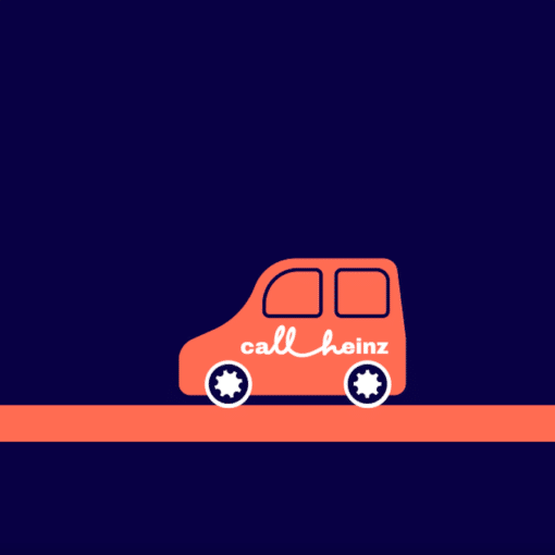 Branding von jo’s büro für Gestaltung für callheinz, einem Fahrservice, hier eine rotblaue Illustration mit einem Auto mit Aufschrift callheinz
