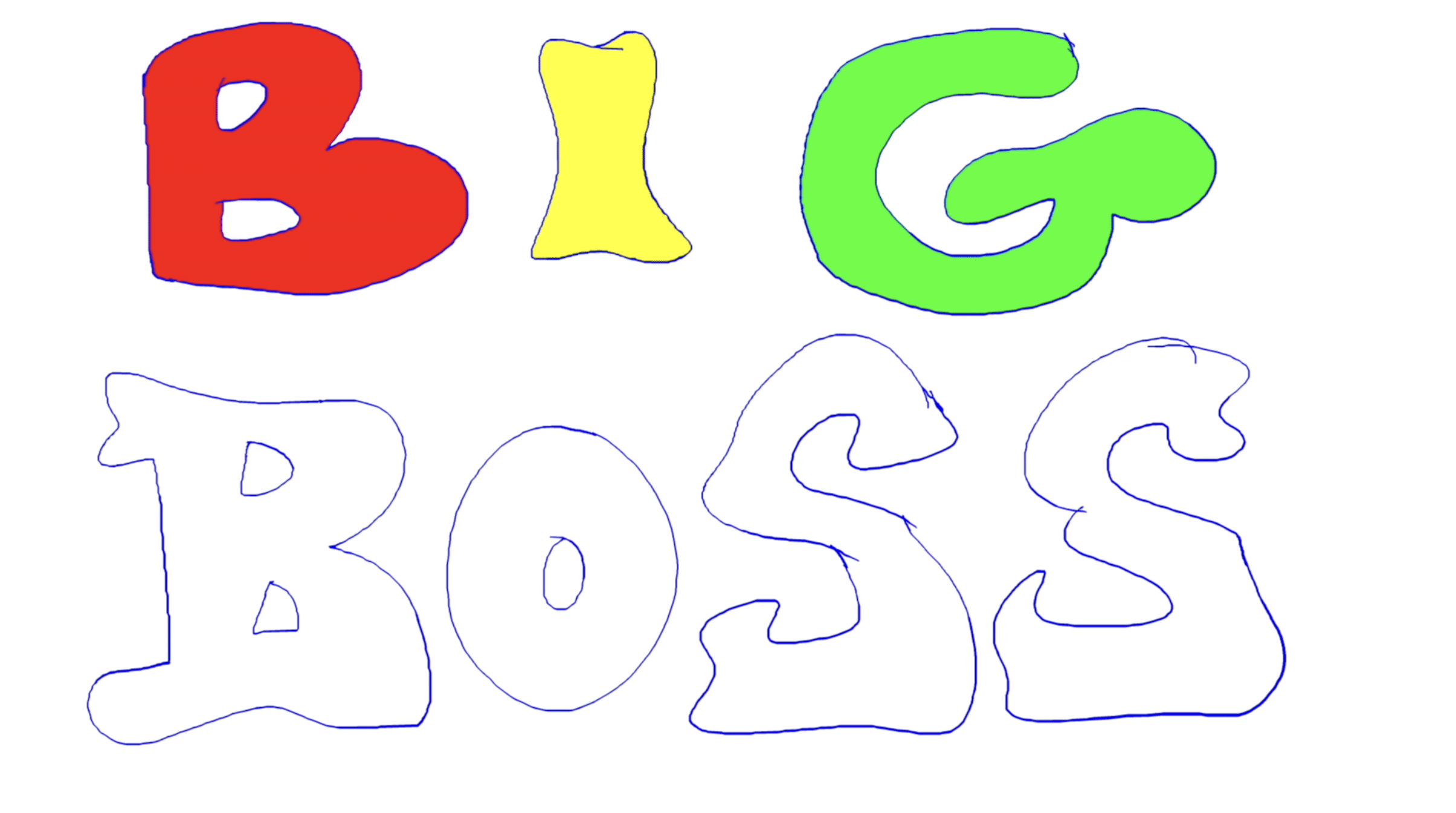 eine Skizze der Worte »big boss«, die sich langsam mit färbe füllen
