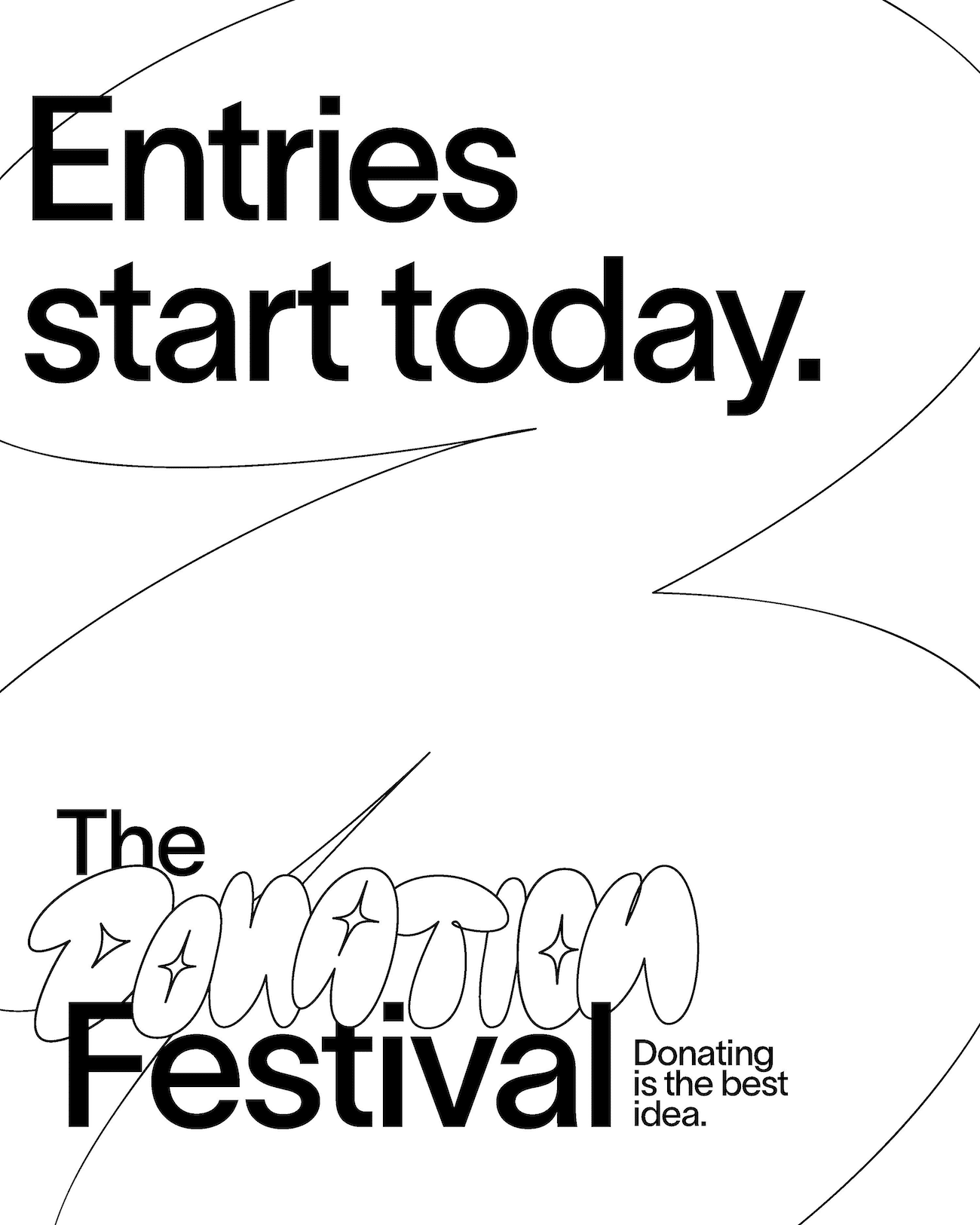 Entry-Call-Grafik von Tres Bien zum Spenden-Award-Festival, darauf der Satz Entries start today. The Donation Festival