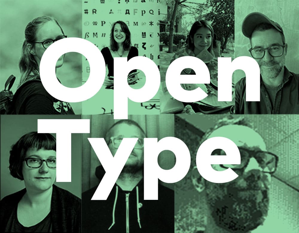 Open Type Artikelaufmacher mit Portraits von sieben Typedesigner:innen