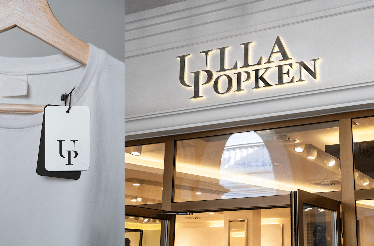 UllaPopken: Store-Logo-Beleuchtung und Kurz-Logo-Labeldesign