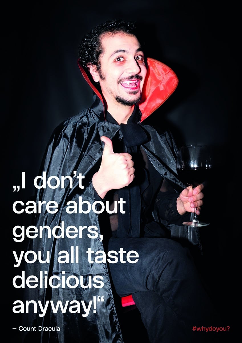 eine Selbstinszenierung als Graf Dracula, der sagt »i dont care about gender, you all taste delicious«