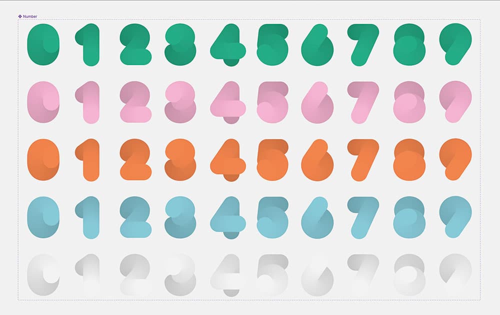 Die Glyphen in verschiedenen Farben