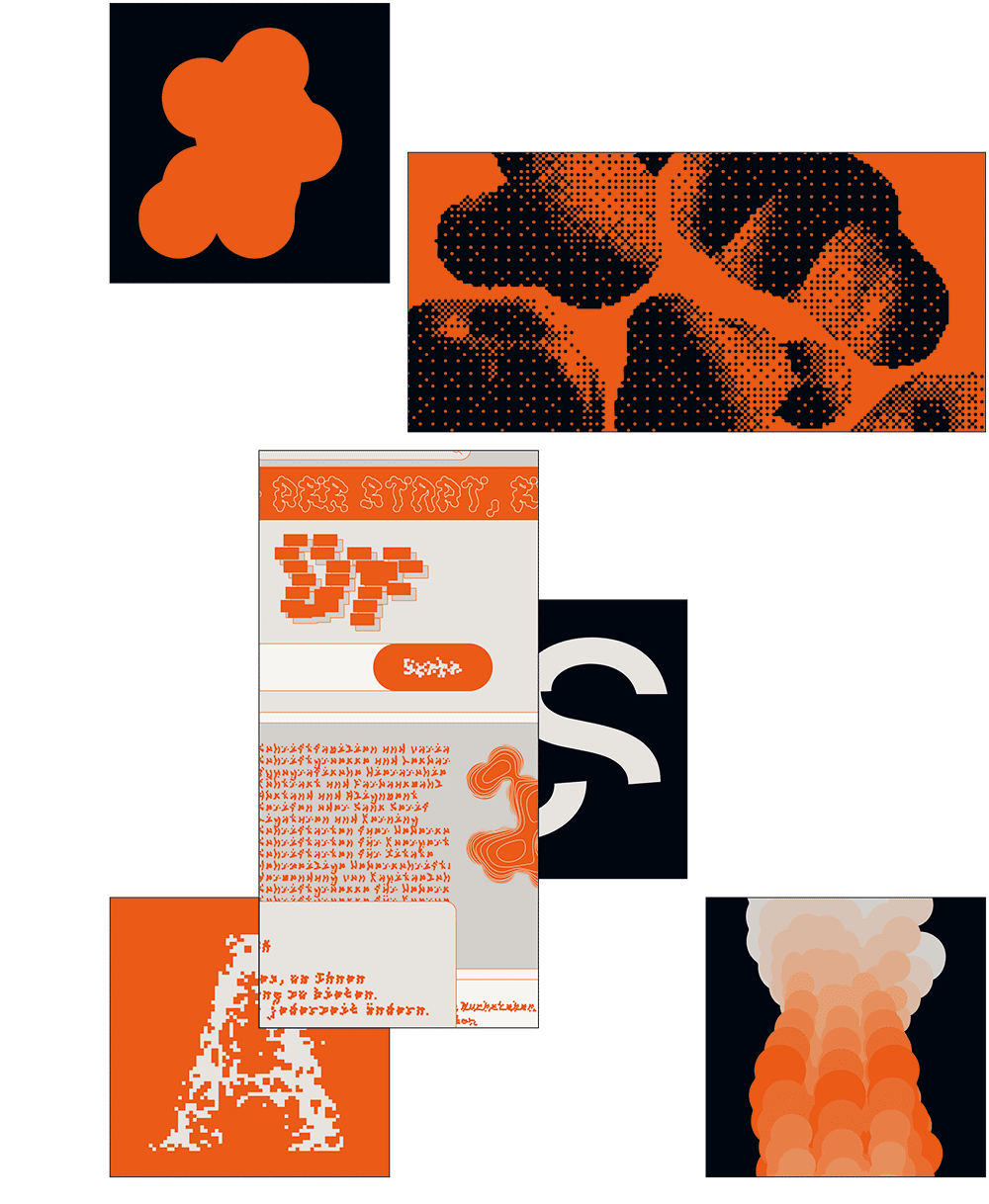 Versuchsreihen mit generativer Typografie in Schwarz, grau und orange