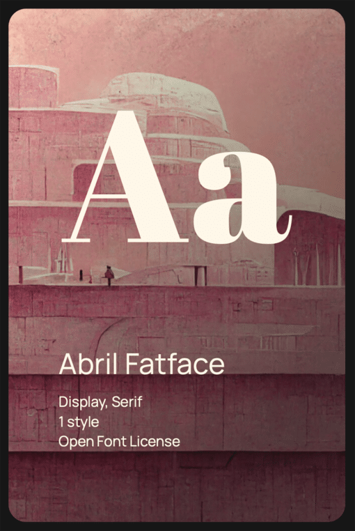 Ein Schriftsample der Abril Fatface Serifenschrift mit einem rosafarbenen Gebäude im Hintergrund