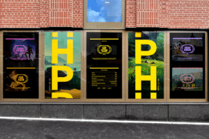 Hyde Park Picture House Identity-Umsetzung Außenwerbung, Posterdesign an Außenwand des Kinos