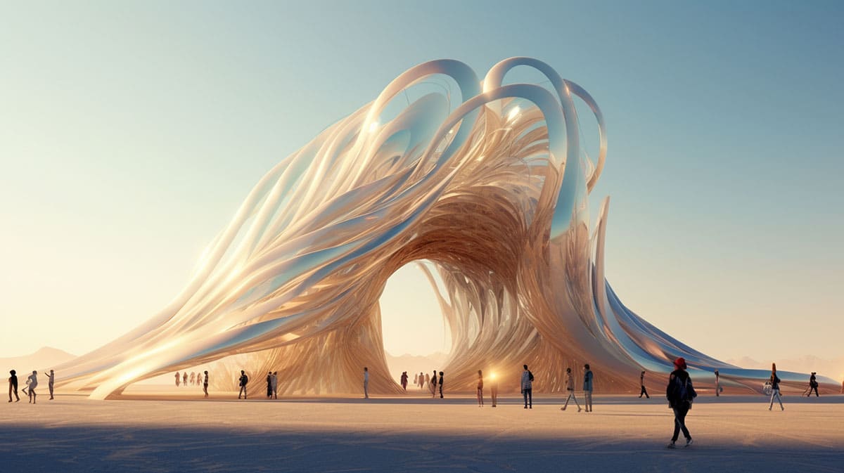 Ein Ki generiert Bild einer wellenförmigen Architektur