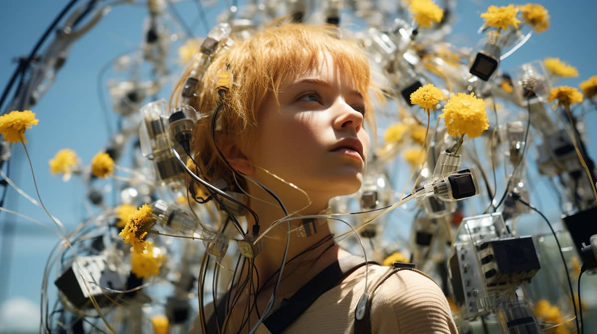 Ein KI generiertes Porzrtait einer jungen Frau mit orangefarbenen Haaren