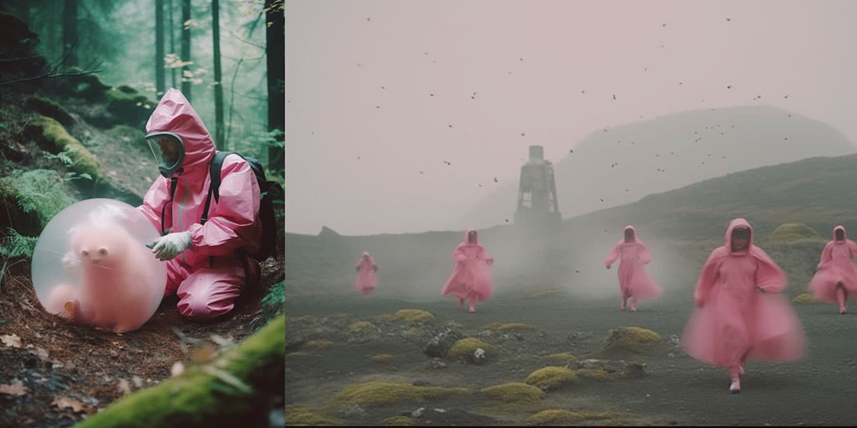 Drei Bilder aus einer visuellen Story, die erkunden soll, wie KI im Storytelling verwendet werden kann