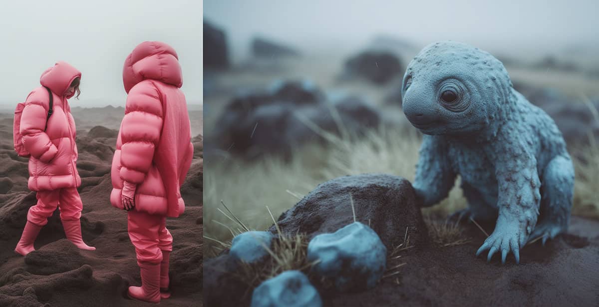 Drei Bilder aus einer visuellen Story, die erkunden soll, wie KI im Storytelling verwendet werden kann