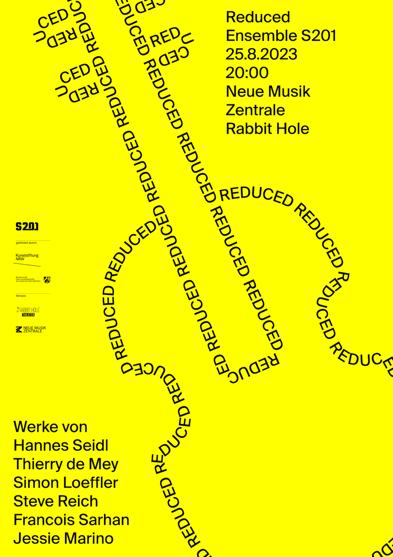 Reduced-Plakatdesign mit schwarzer Typografie auf Gelb vom Ensemble201 und Philip Jursch
