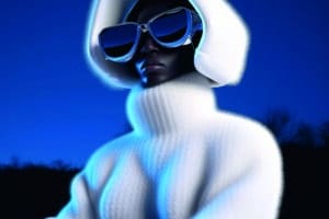 Ein Ki generiertes Bild von einem character in einer weißen flauschigen Jacke vor blauem Hintergrund
