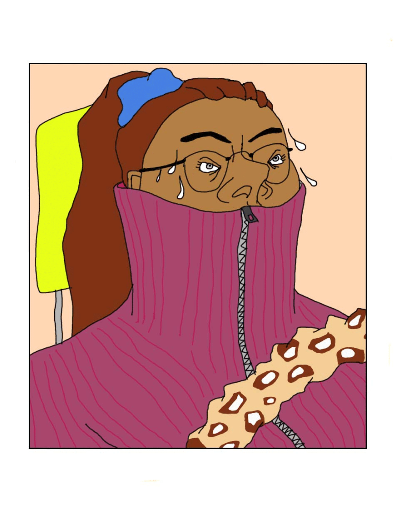 Illustration von johanna ploch zum Fahrschule-Artikel im zeit-magazin, schwitzend-aufgeregte Frau am Steuer