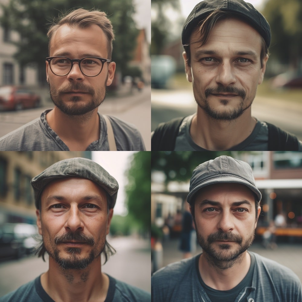 Die Fotos zu unserenanonymen Porträts erzeugt unsere Artdirektorin in Midjourney. Der Prompt lautete: close up portrait of a 36 years old male freelance graphic designer and illustrator, small town in East Germany, doesn’t need to discuss fair pay, photography
