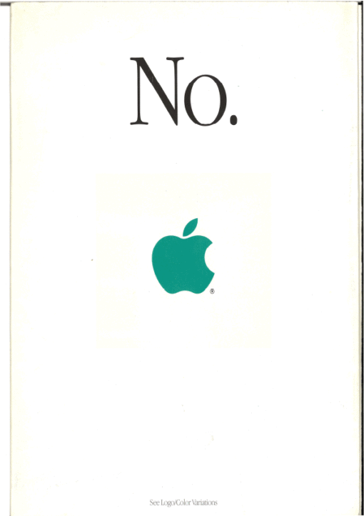 ein Apple Design Mnaual, das erklärt, wie man das Logo auf keinen Fall anwenden sollte